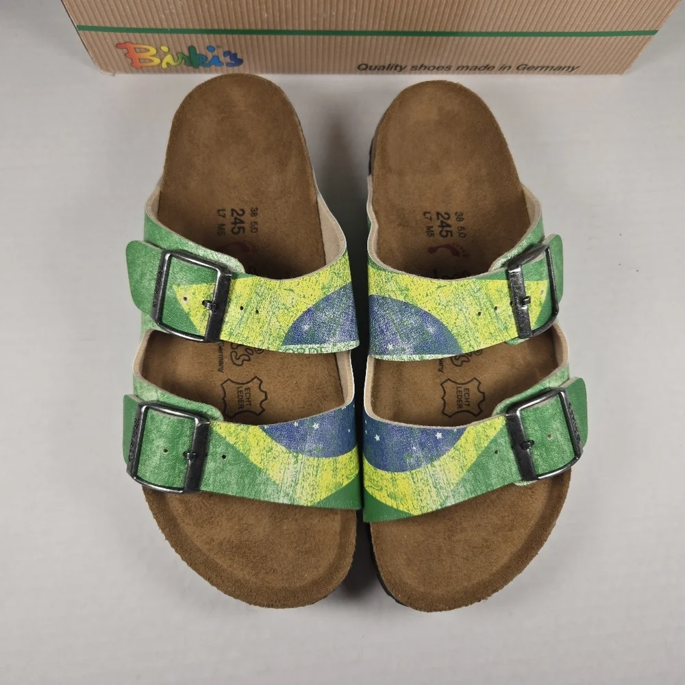 Birkenstock Birki's Santiago Brazil Flag Sandals EU38 Narrow US W7 M5